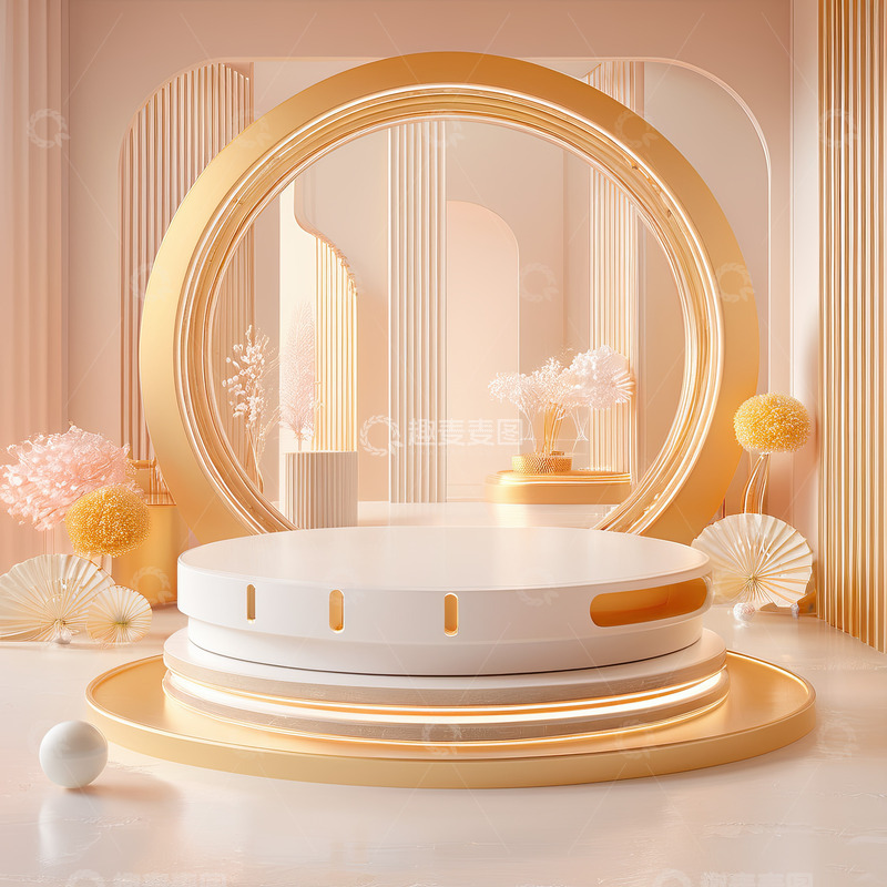 高清大图下载【趣麦麦图】橙色圆形促销产品展台AI插画高清海报背景11