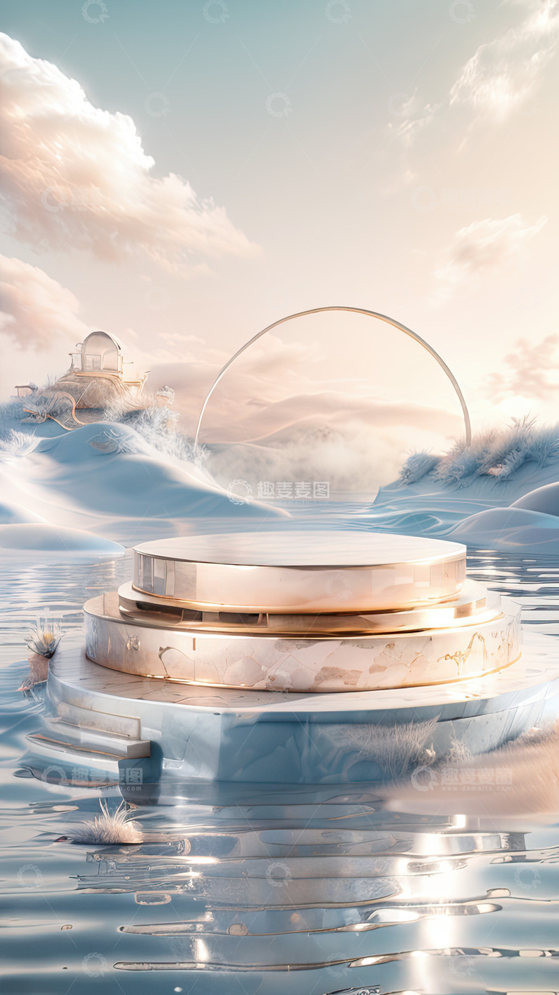 高清大图下载【趣麦麦图】湖面电商化妆品展台AI插画高清海报背景素11