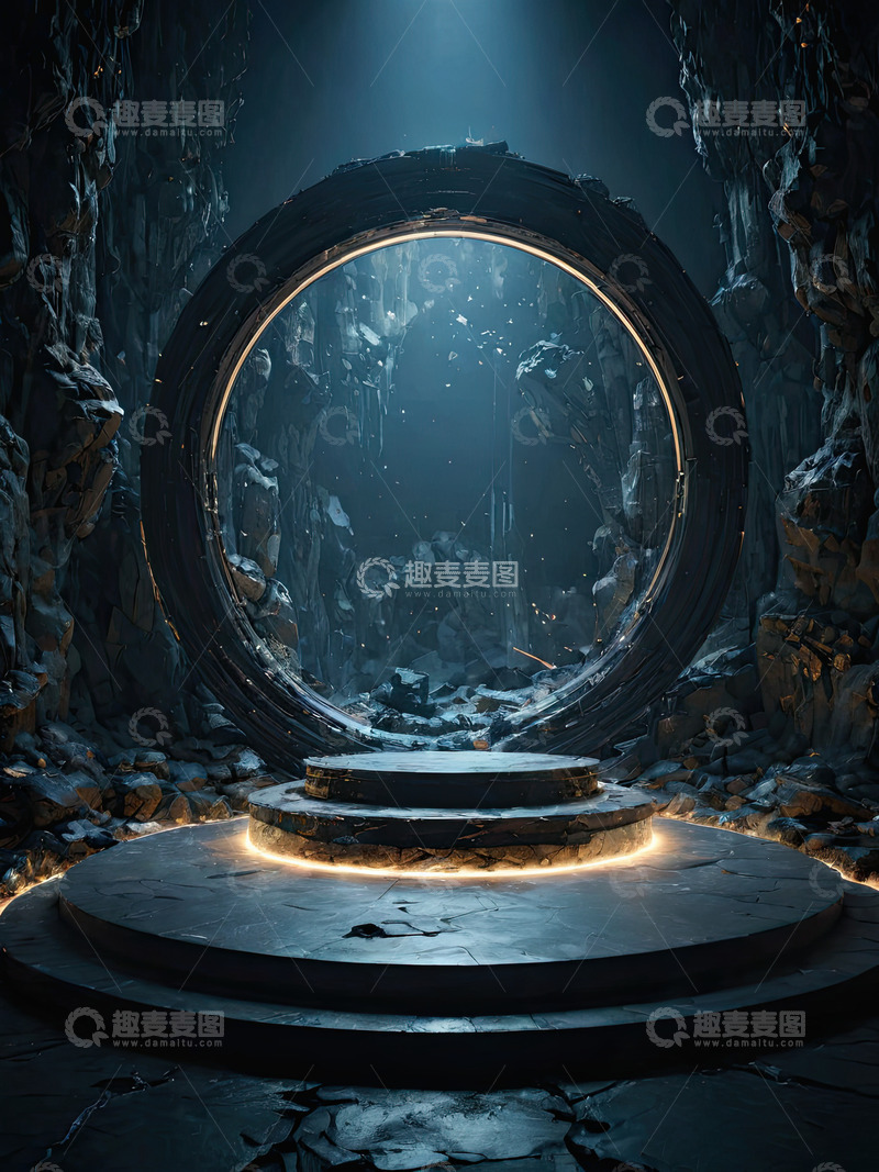 高清大图下载【趣麦麦图】绿色暗黑色产品展台AI插画高清海报背景素