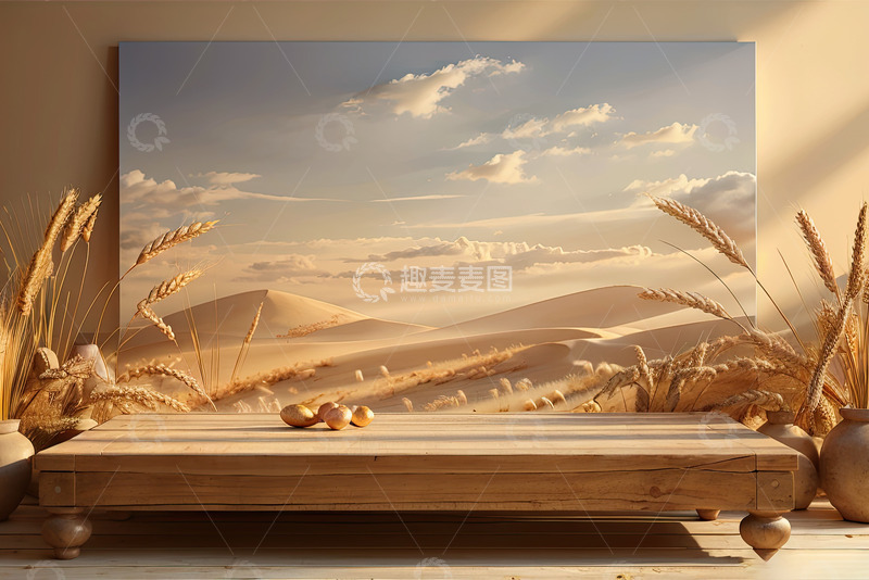高清大图下载【趣麦麦图】室内电商产品展台AI插画高清海报背景素材3