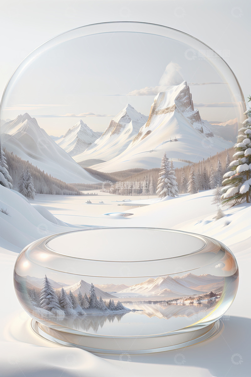 高清大图下载【趣麦麦图】圣诞节雪地森林产品展台AI插画高清海报背4