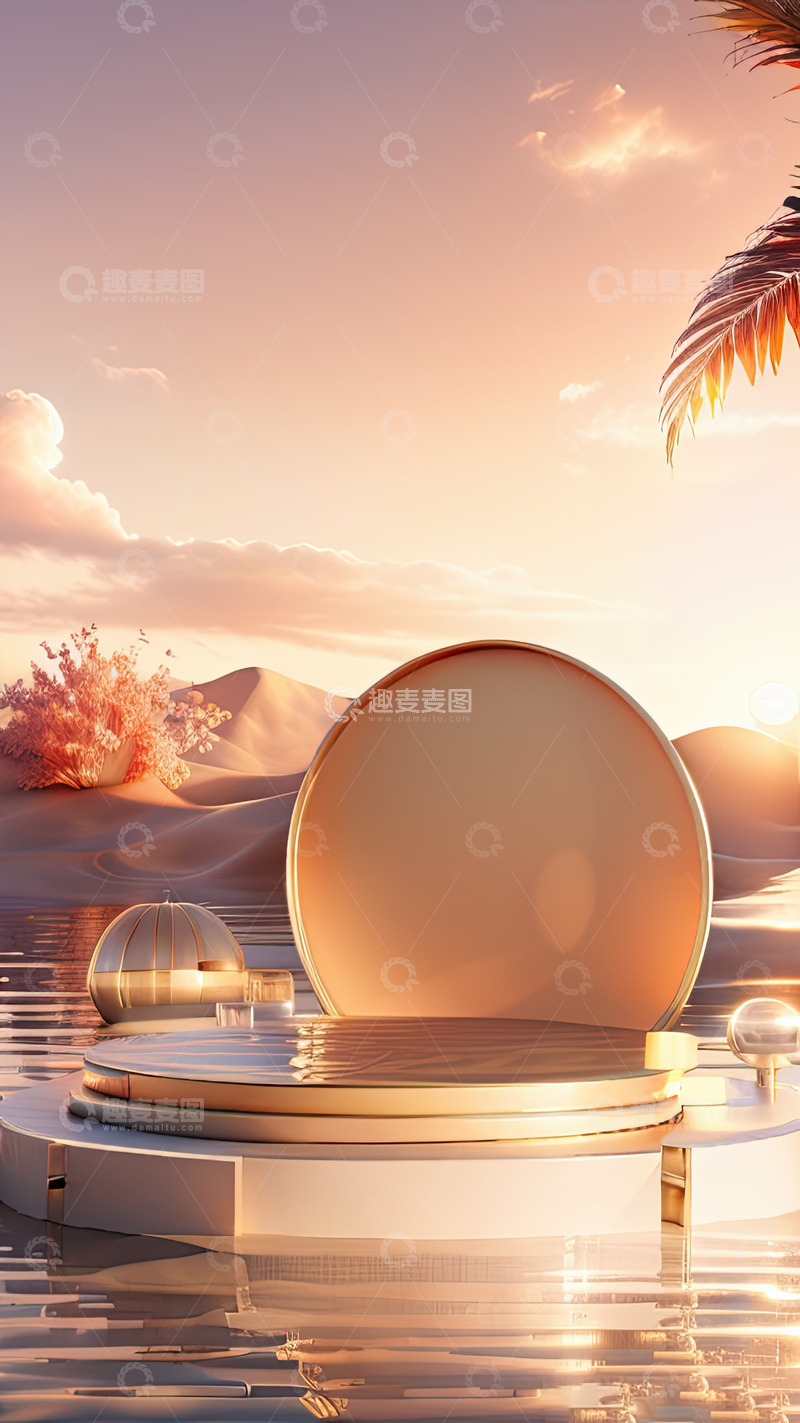 高清大图下载【趣麦麦图】湖面电商化妆品产品展台AI插画高清海报背39
