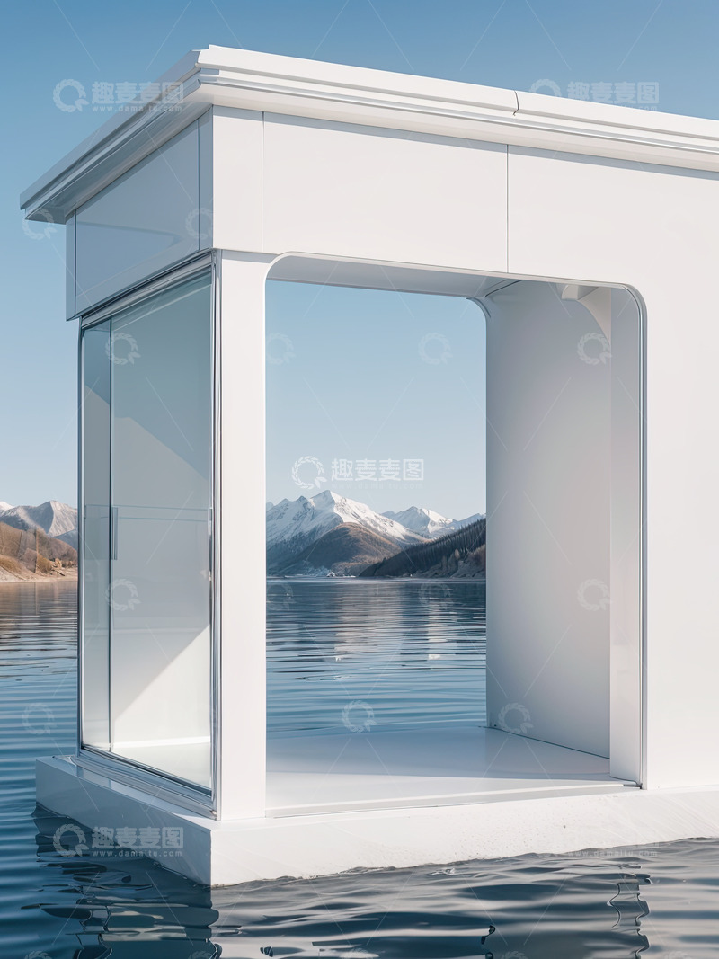 高清大图下载【趣麦麦图】湖面电商化妆品产品展台AI插画高清海报背25