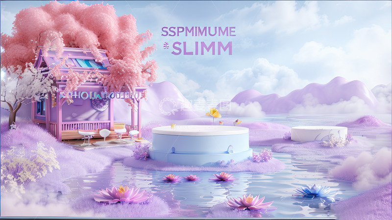 高清大图下载【趣麦麦图】湖面电商化妆品产品展台AI插画高清海报背21