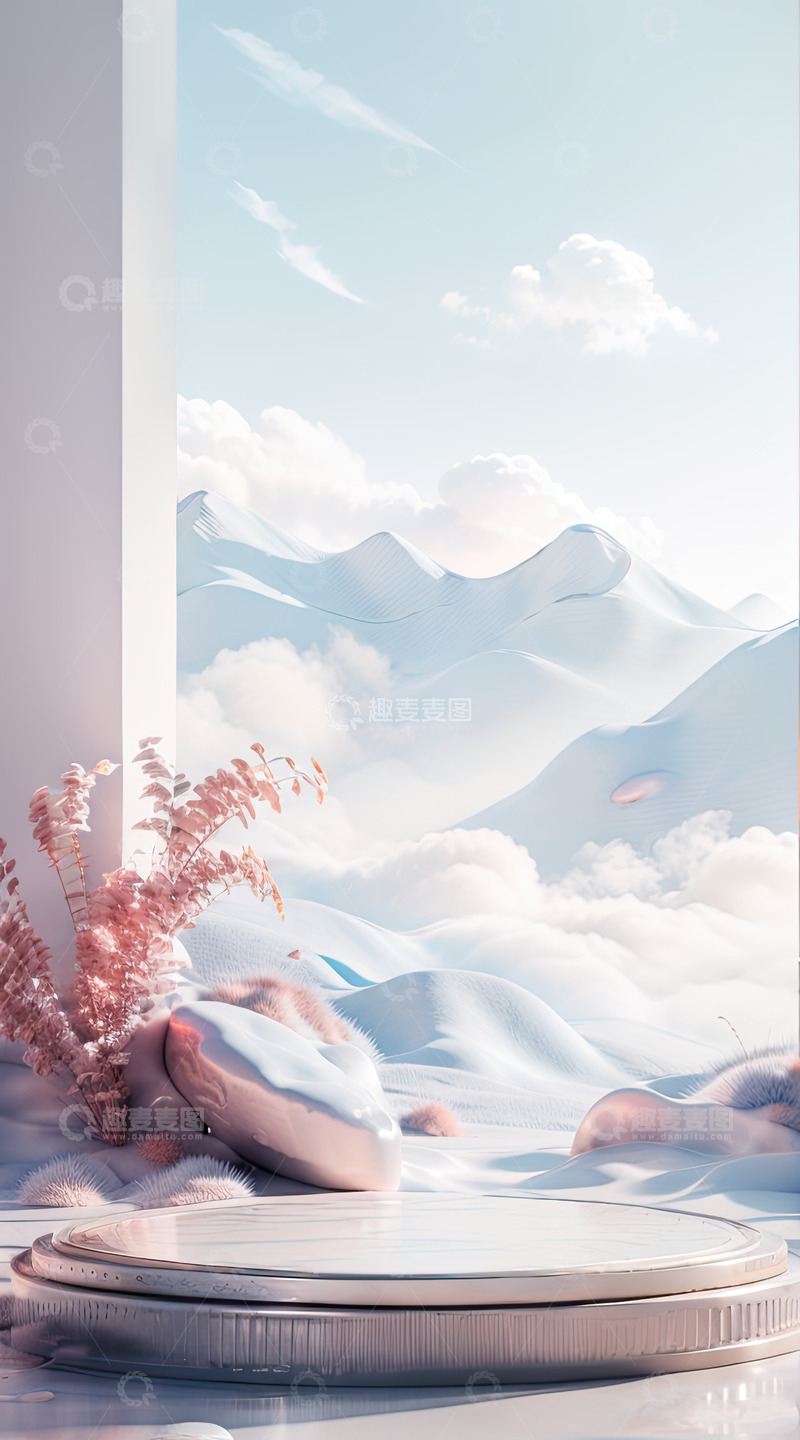 高清大图下载【趣麦麦图】粉色圆形化妆品产品展台AI插画高清海报背15