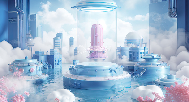 高清大图下载【趣麦麦图】湖面电商化妆品产品展台AI插画高清海报背9