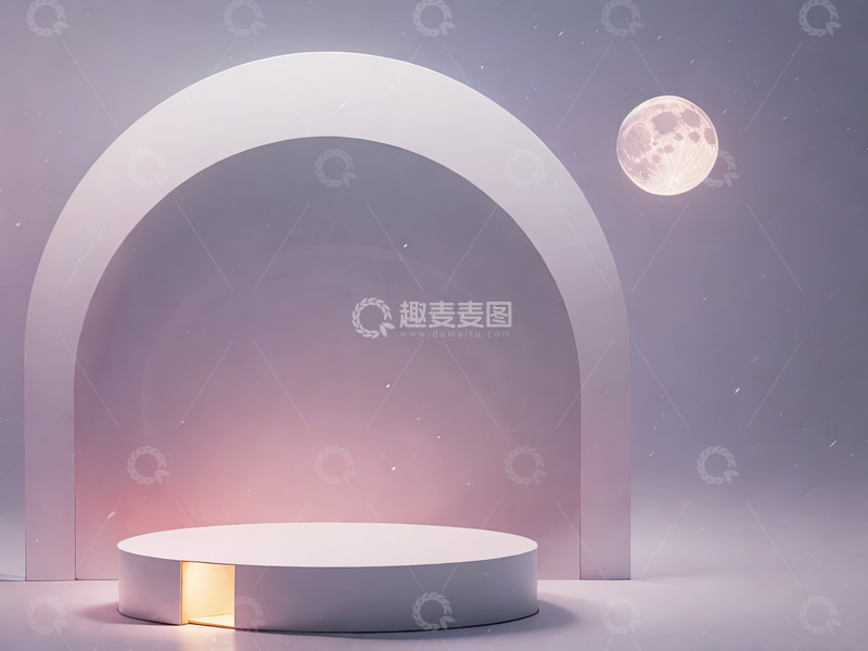 高清大图下载【趣麦麦图】粉色圆形化妆品产品展台AI插画高清海报背9