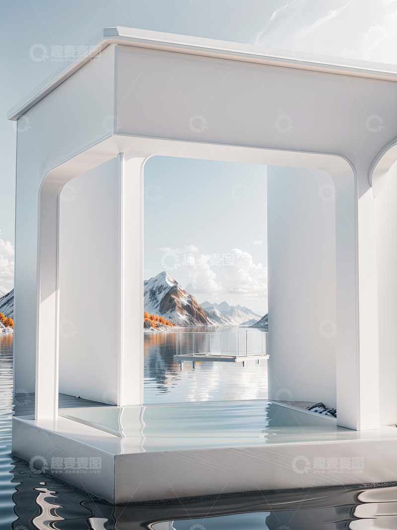 高清大图下载【趣麦麦图】湖面电商化妆品产品展台AI插画高清海报背35