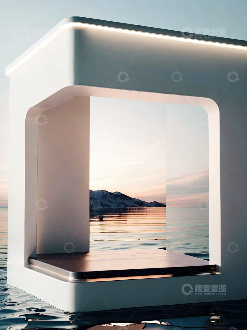 高清大图下载【趣麦麦图】湖面电商化妆品产品展台AI插画高清海报背11