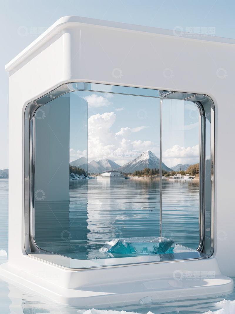 高清大图下载【趣麦麦图】湖面电商化妆品产品展台AI插画高清海报背31