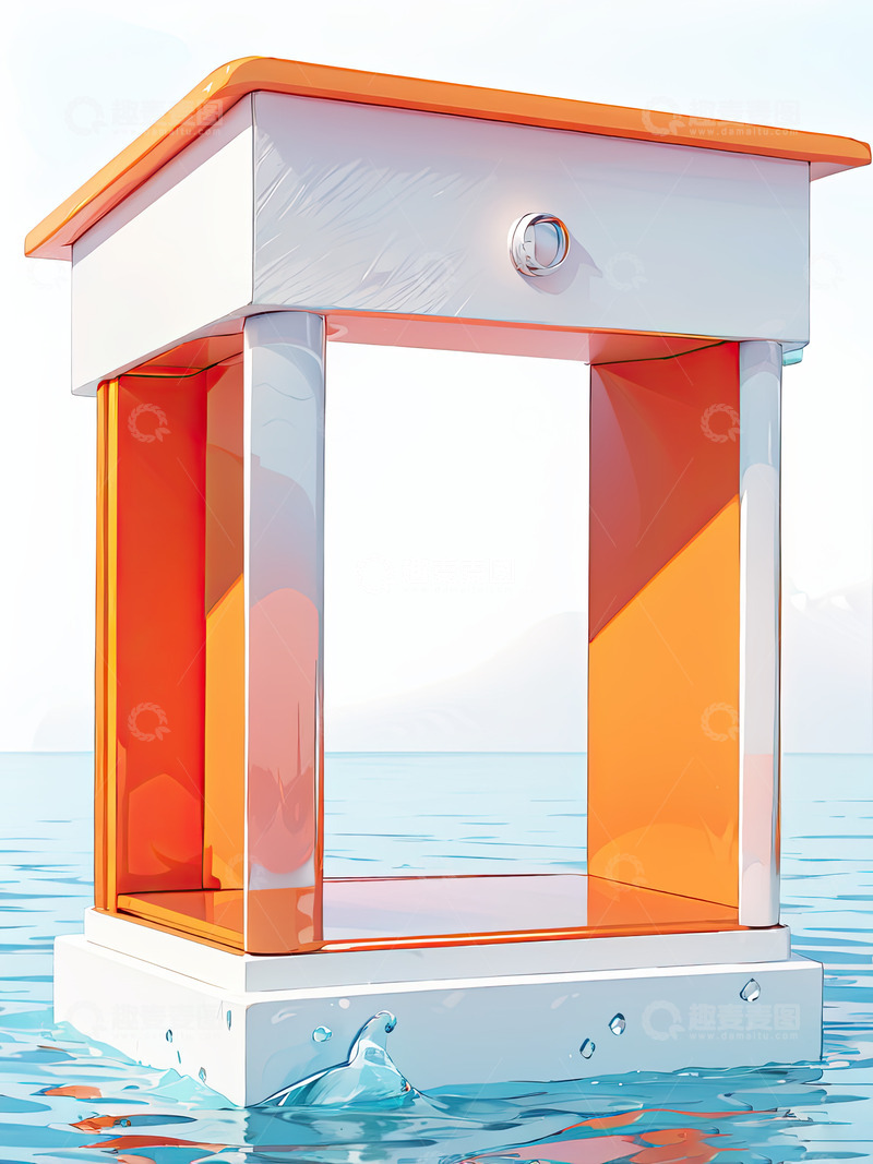 高清大图下载【趣麦麦图】湖面电商化妆品产品展台AI插画高清海报背6