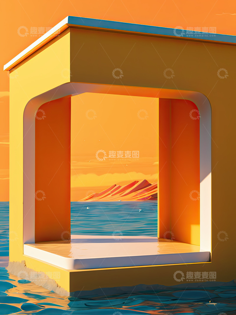 高清大图下载【趣麦麦图】湖面电商化妆品产品展台AI插画高清海报背7