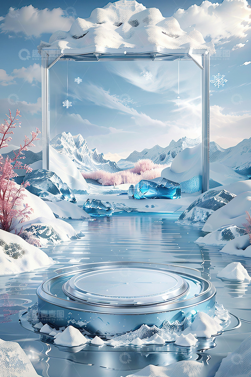 高清大图下载【趣麦麦图】湖面电商化妆品产品展台AI插画高清海报背33