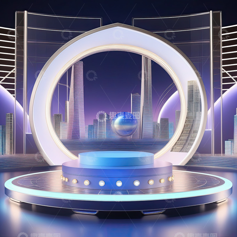 高清大图下载【趣麦麦图】紫色电商产品圆形展台AI插画高清海报背景2
