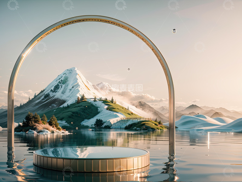 高清大图下载【趣麦麦图】湖面电商化妆品产品展台AI插画高清海报背38