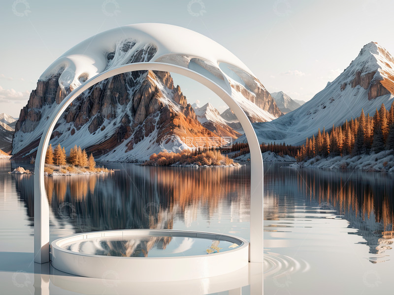 高清大图下载【趣麦麦图】湖面电商化妆品产品展台AI插画高清海报背16