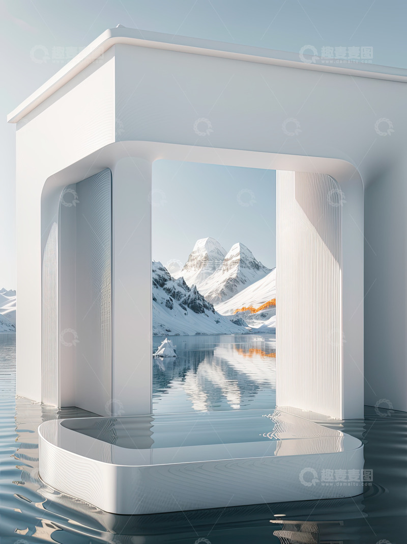 高清大图下载【趣麦麦图】湖面电商化妆品产品展台AI插画高清海报背24