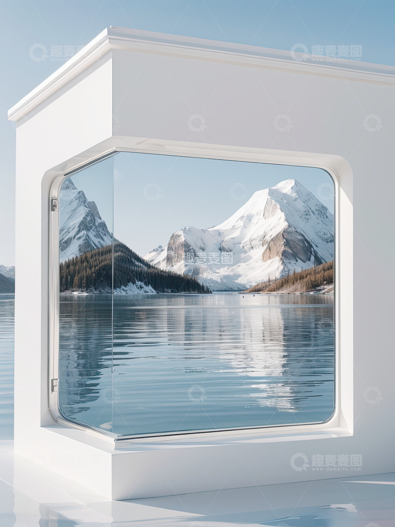 高清大图下载【趣麦麦图】湖面电商化妆品产品展台AI插画高清海报背10