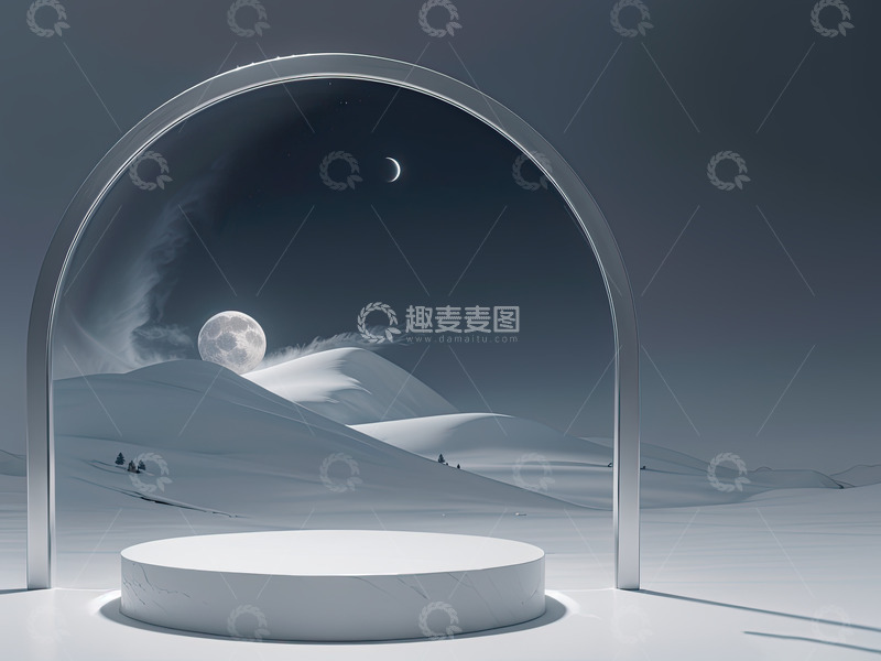 高清大图下载【趣麦麦图】灰白色电商产品展示台AI插画高清海报背景2