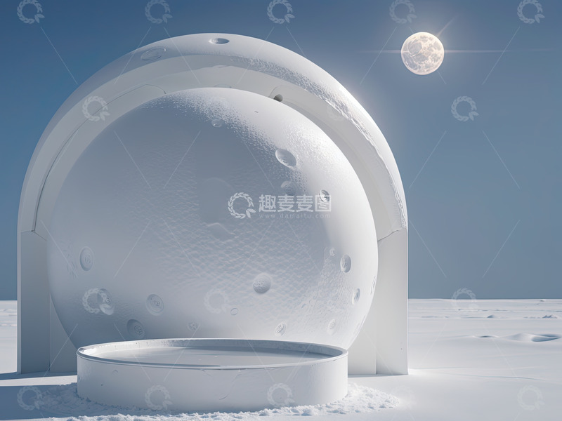 高清大图下载【趣麦麦图】灰白色电商产品展示台AI插画高清海报背景1