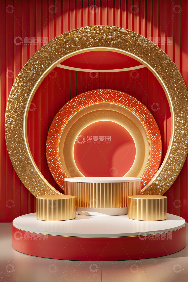 高清大图下载【趣麦麦图】红色圆形电商产品展台AI插画高清海报背景24