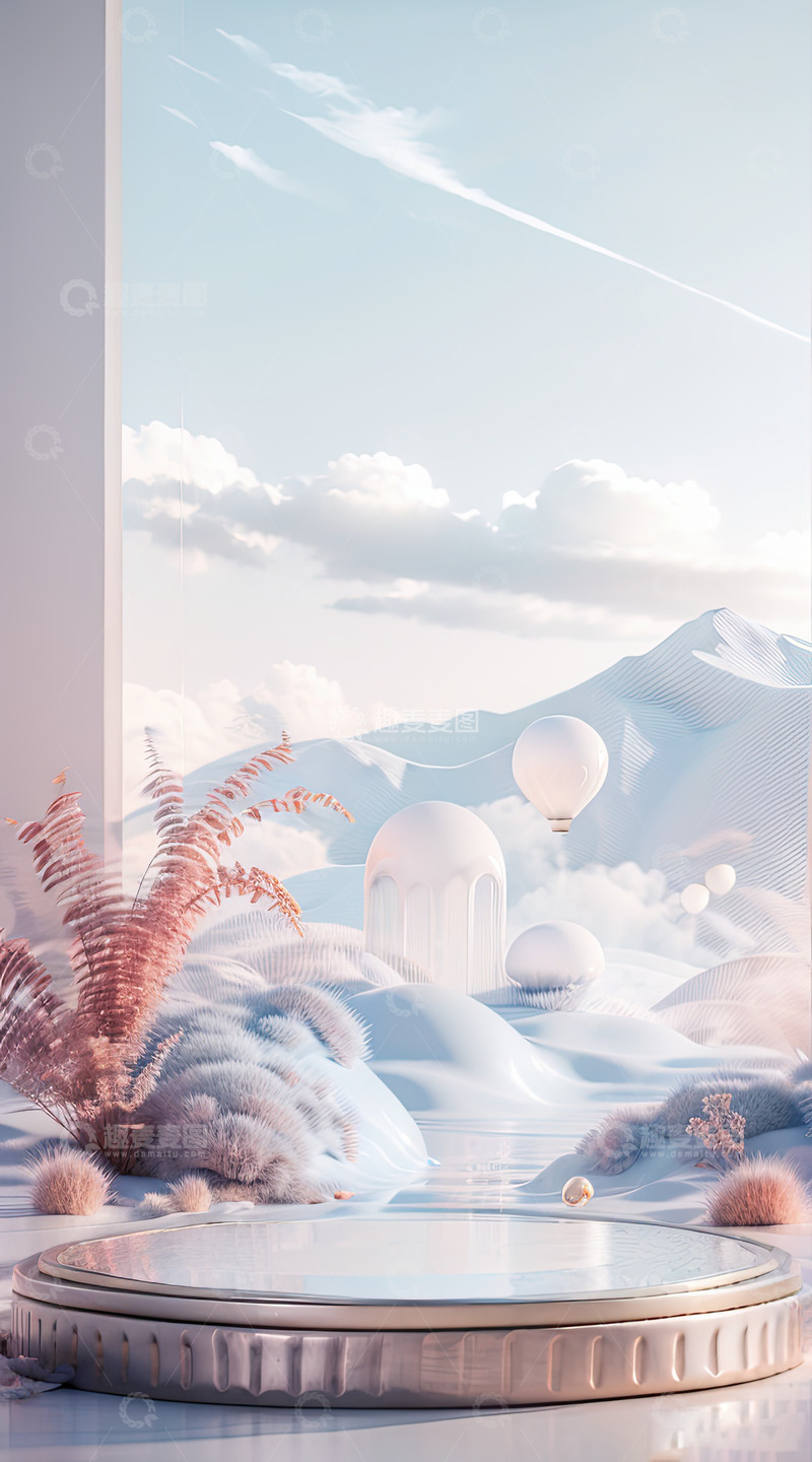高清大图下载【趣麦麦图】粉色圆形化妆品产品展台AI插画高清海报背3
