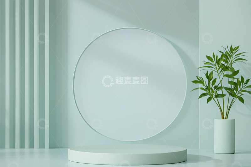 高清大图下载【趣麦麦图】蓝色化妆品圆形展台AI插画高清海报背景素20