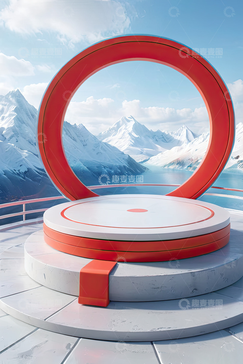 高清大图下载【趣麦麦图】红色圆形电商产品展台AI插画高清海报背景17