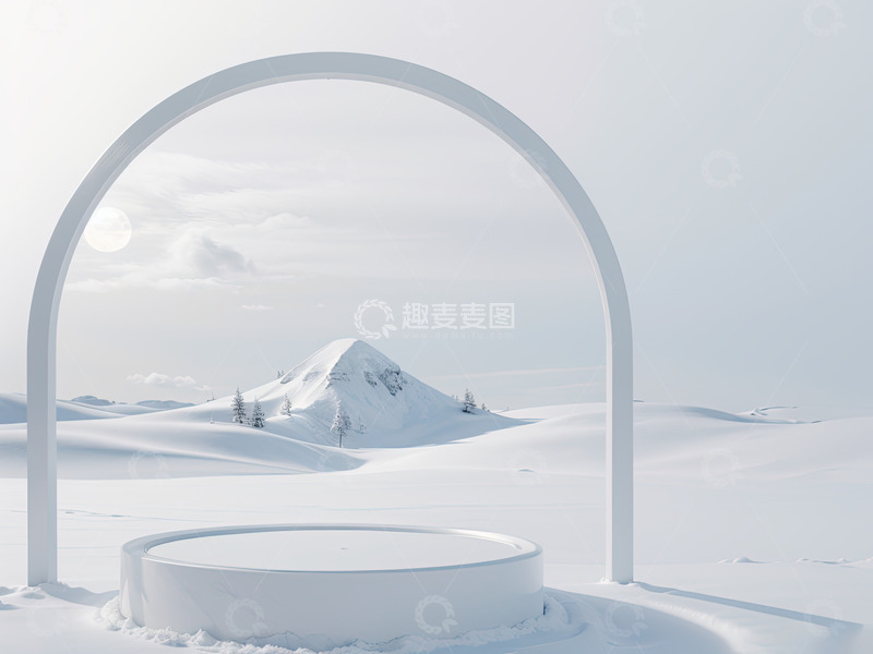 高清大图下载【趣麦麦图】雪景圆形电商产品展台AI插画高清海报背景12