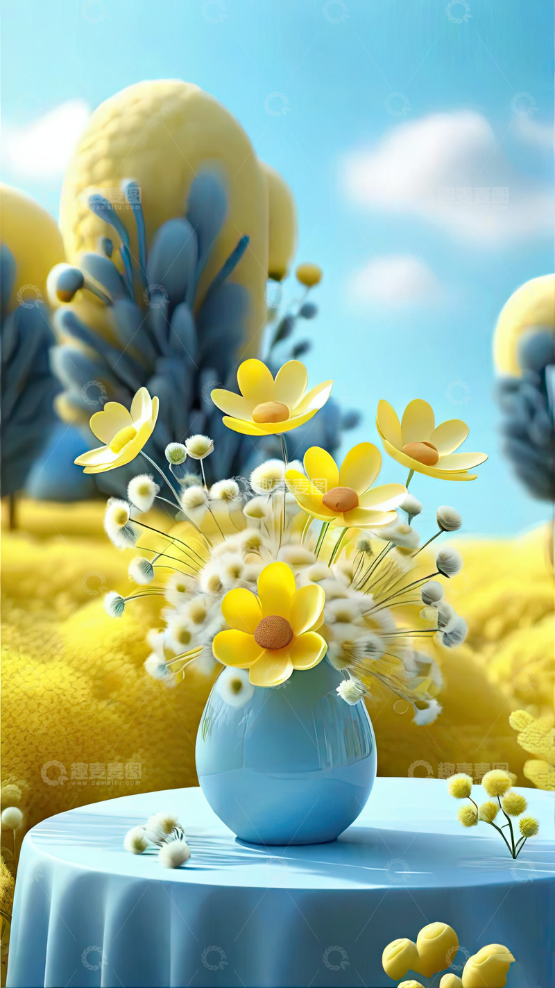 高清大图下载【趣麦麦图】自然场景产品展台AI插画高清海报背景素材