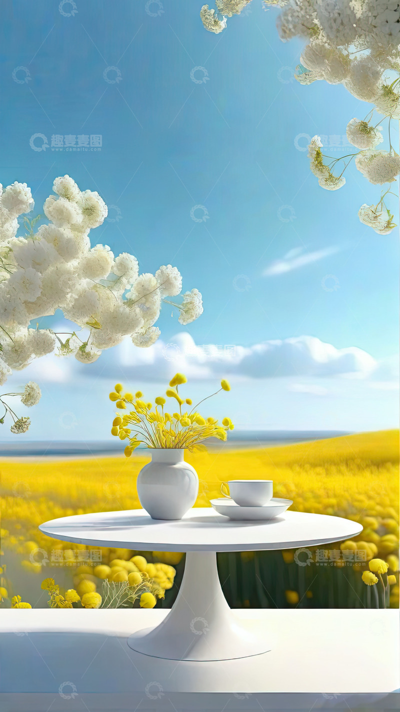 高清大图下载【趣麦麦图】自然场景产品展台AI插画高清海报背景素材2