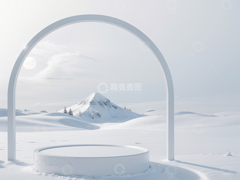 高清大图下载【趣麦麦图】雪景圆形电商产品展台AI插画高清海报背景13