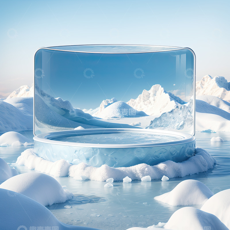 高清大图下载【趣麦麦图】雪景圆形电商产品展台AI插画高清海报背景9