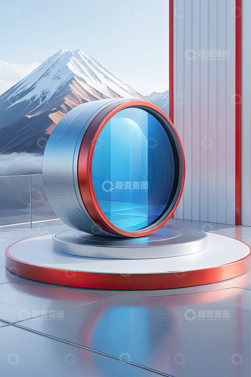 高清大图下载【趣麦麦图】红色圆形电商产品展台AI插画高清海报背景12