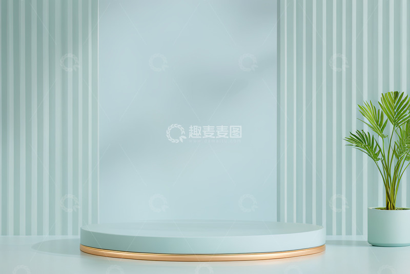 高清大图下载【趣麦麦图】蓝色化妆品圆形展台AI插画高清海报背景素17