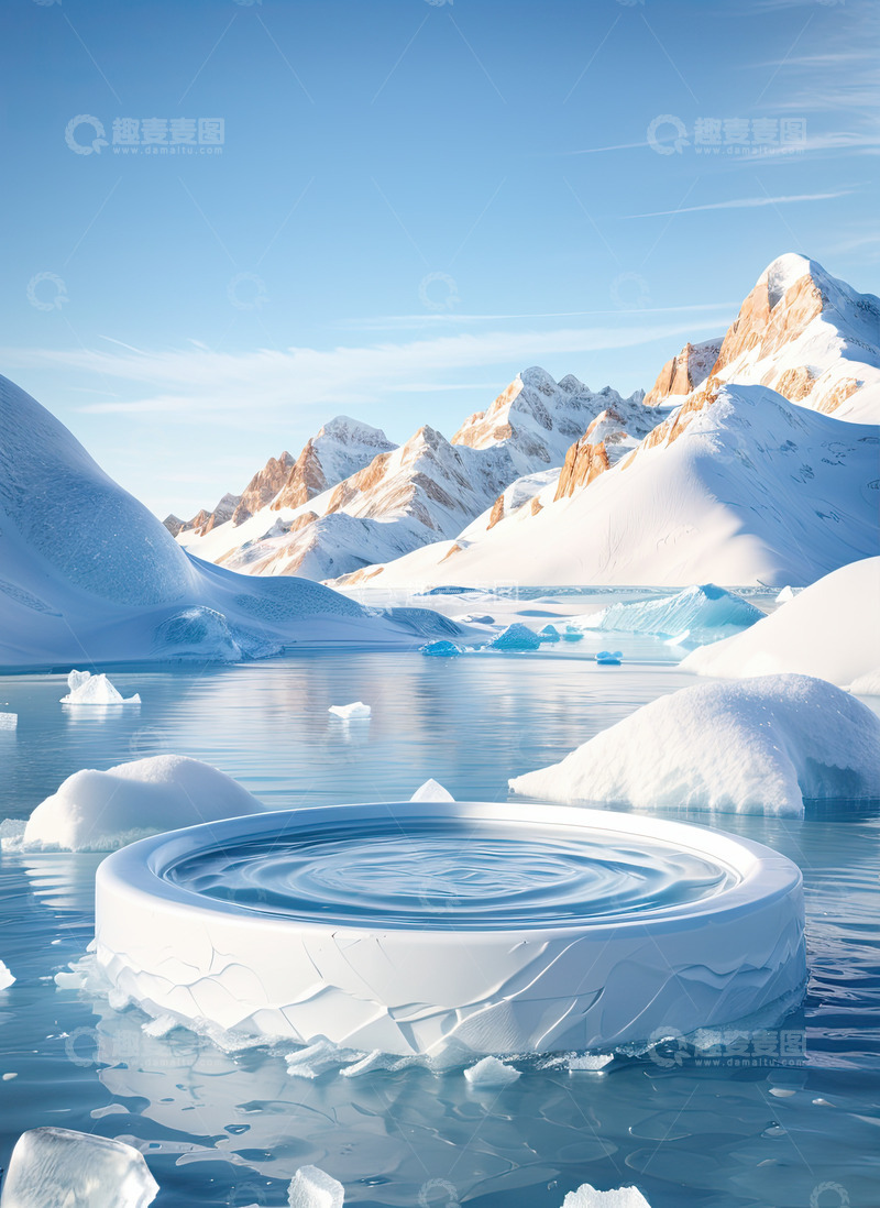 高清大图下载【趣麦麦图】雪景圆形电商产品展台AI插画高清海报背景