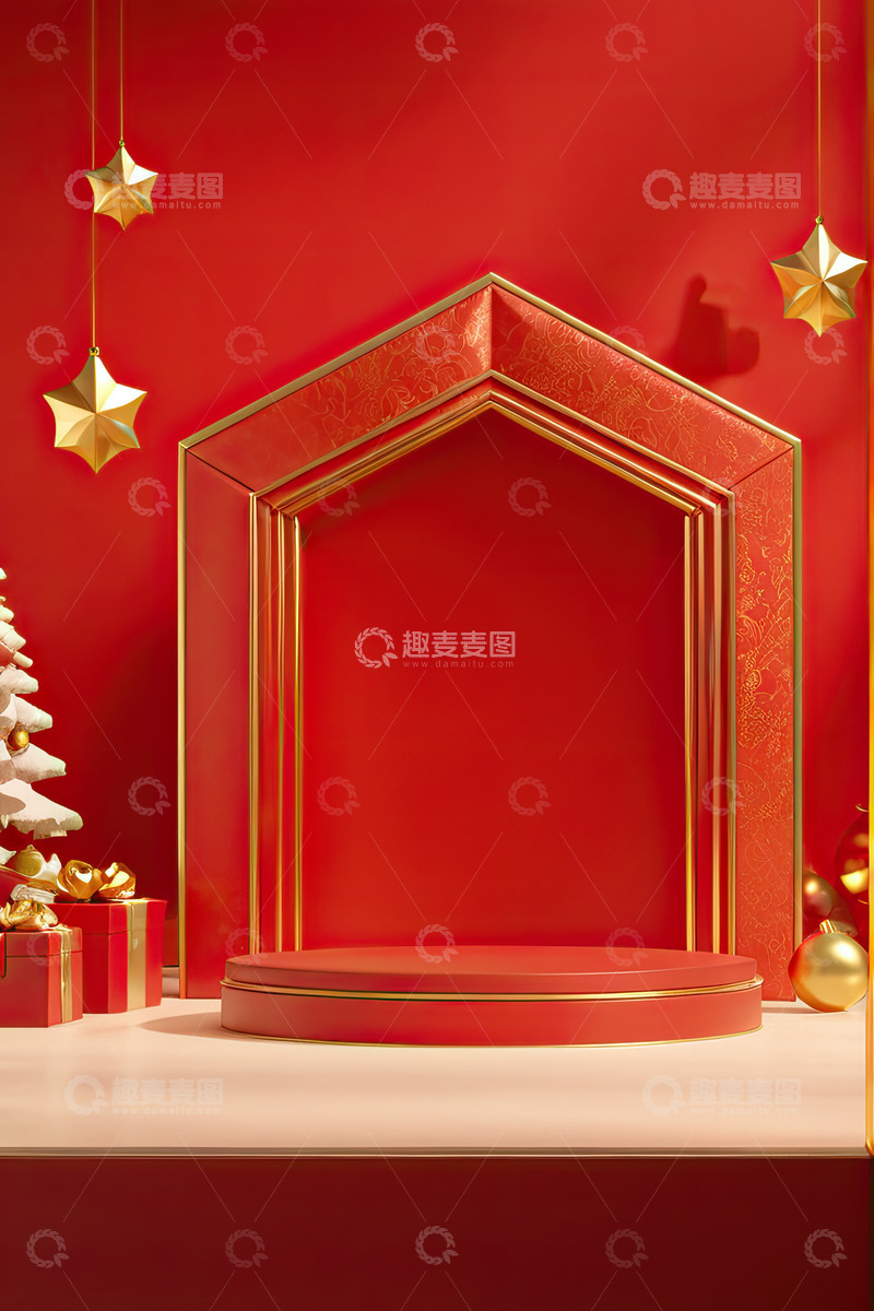 高清大图下载【趣麦麦图】红色圆形电商产品展台AI插画高清海报背景22
