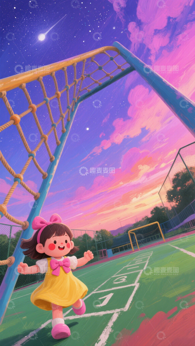 高清大图下载【趣麦麦图】童梦操场跃影梦幻主题插画