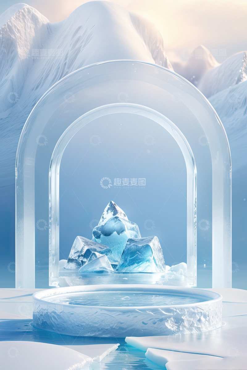 高清大图下载【趣麦麦图】雪景圆形电商产品展台AI插画高清海报背景3