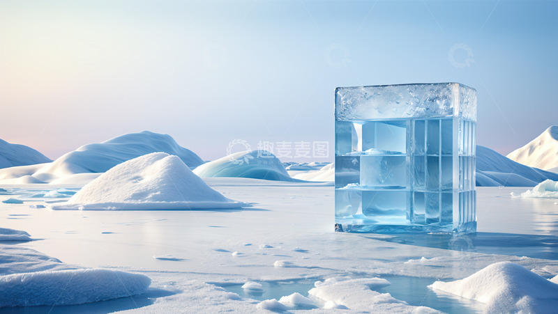 高清大图下载【趣麦麦图】雪景湖面电商产品展台AI插画高清海报背景11