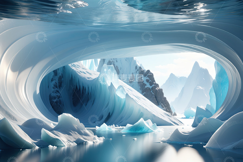 高清大图下载【趣麦麦图】雪景湖面电商产品展台AI插画高清海报背景17