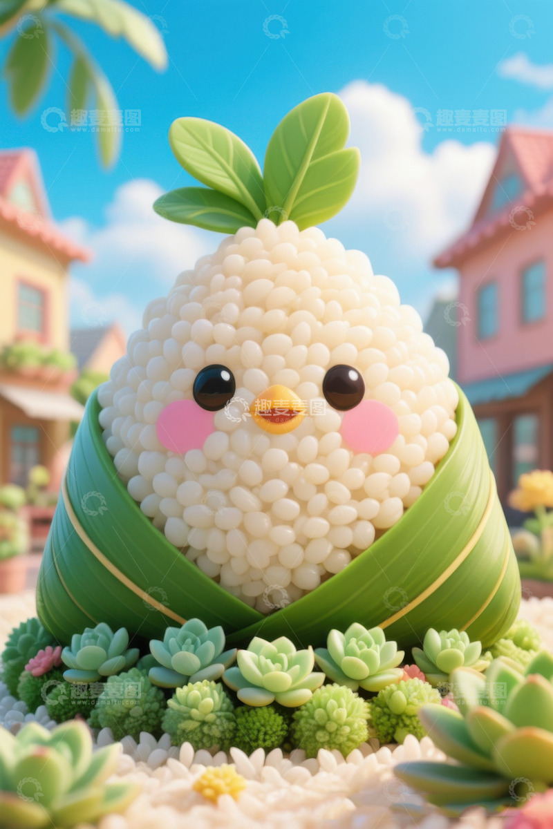 高清大图下载【趣麦麦图】绿色可爱卡娃伊粽子AI插画IP形象图片素8
