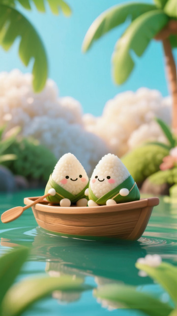 绿色可爱卡娃伊粽子AI插画IP形象图片素11
