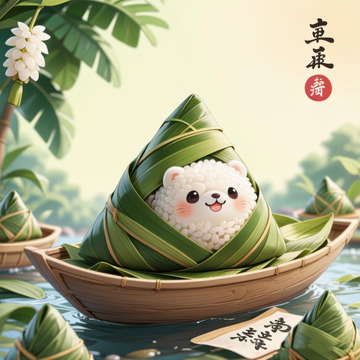 绿色可爱卡娃伊粽子AI插画IP形象图片素7
