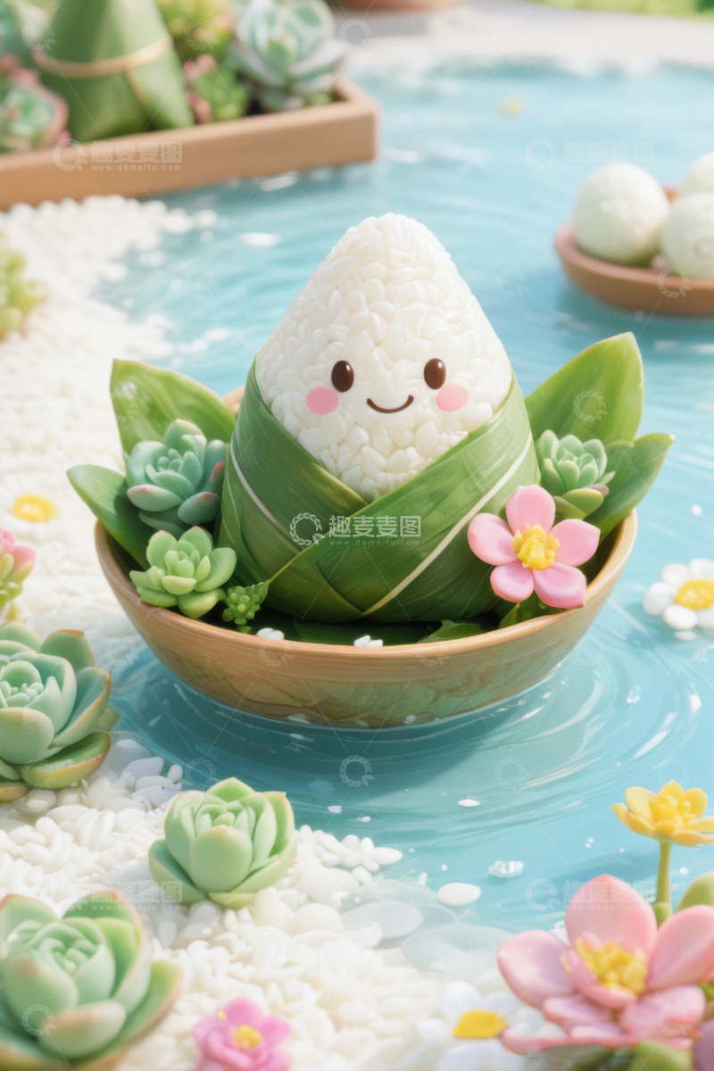 高清大图下载【趣麦麦图】绿色可爱卡娃伊粽子AI插画IP形象图片素10