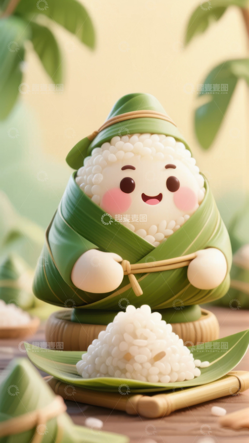 高清大图下载【趣麦麦图】绿色可爱卡娃伊粽子AI插画IP形象图片素13