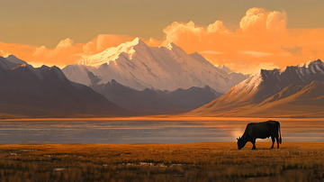 雪山下的湖泊壮丽云彩美景