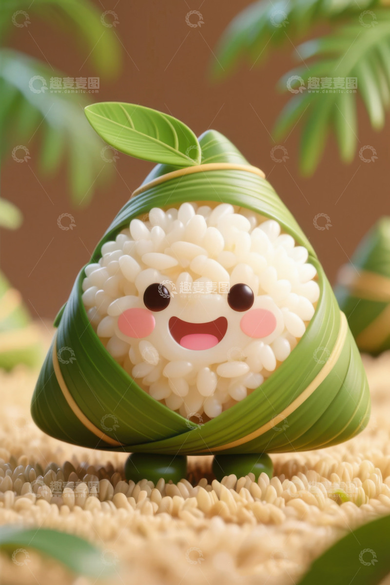 高清大图下载【趣麦麦图】绿色可爱卡娃伊粽子AI插画IP形象图片素16