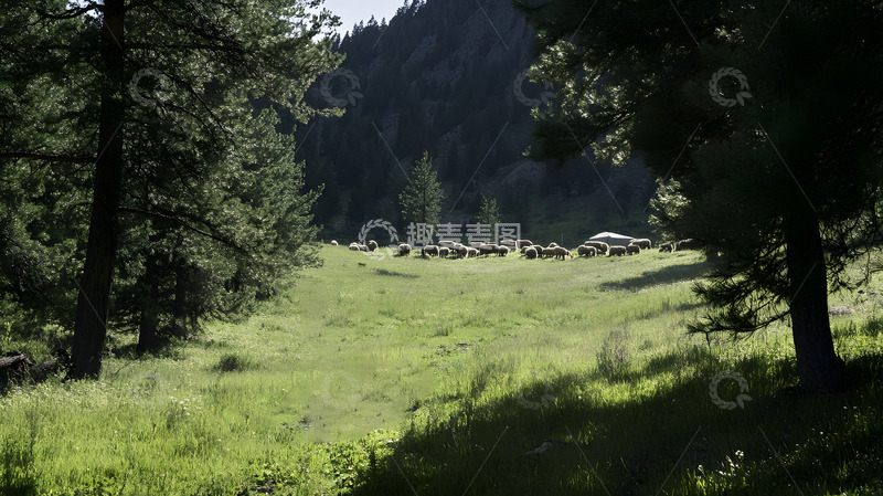 高清大图下载【趣麦麦图】绿色森林羊群美景