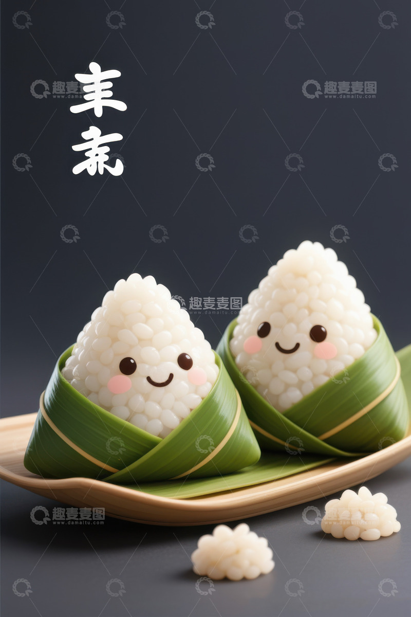 高清大图下载【趣麦麦图】绿色可爱卡娃伊粽子AI插画IP形象图片素31